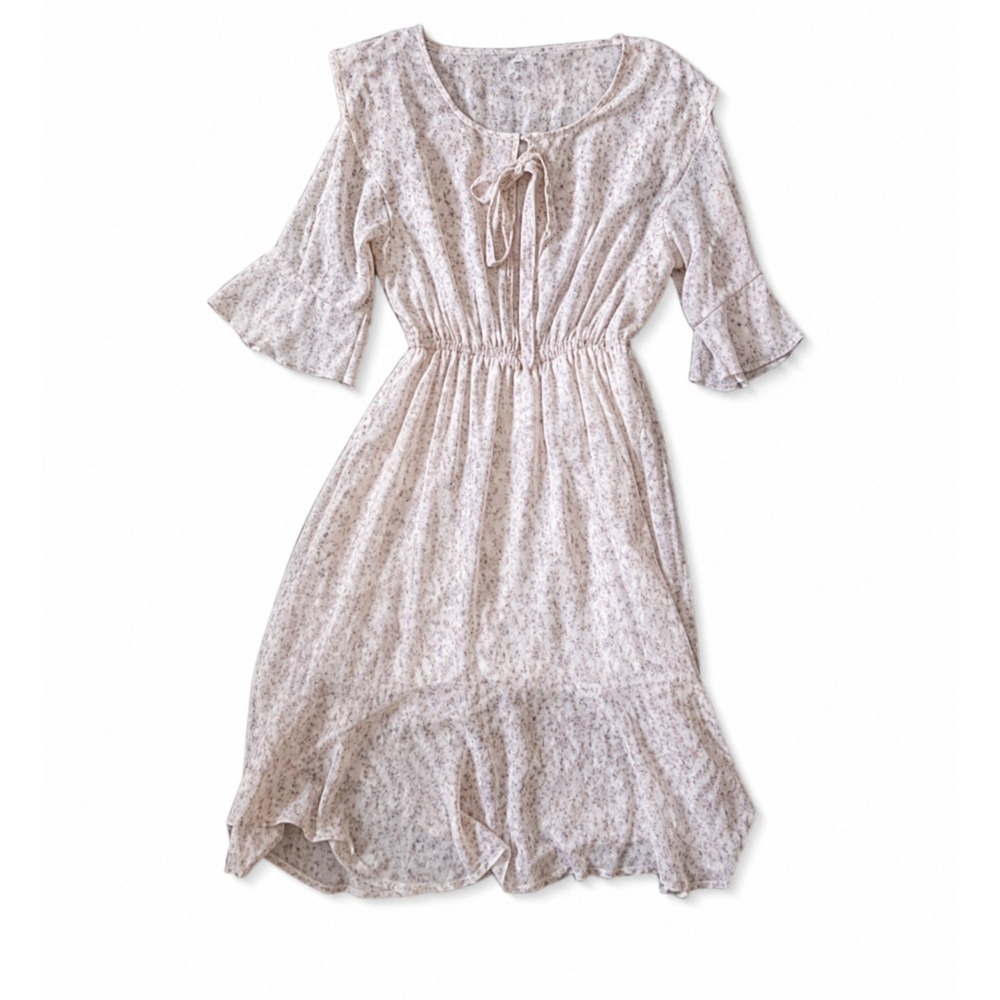 Short Sleeve Women's Floral  Pink Dress Ruffle Front  Size S